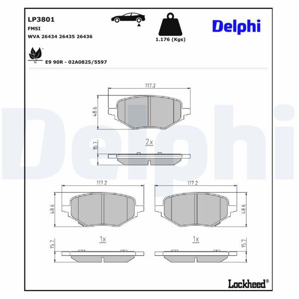 DELPHI LP3801 | Fren Balatası Arka Mg / Mg (Saıc) / Roewe (Saıc) 10 / 2017 -
