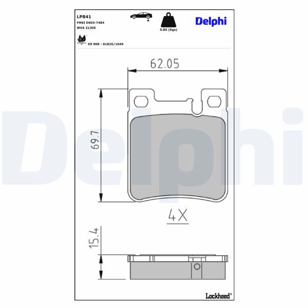 DELPHI LP841 | Fren Balata Arka Mercedes E Serisi W210 98-03 S Serisi W140 CLK (C208) 97-03Clk 55 Amg (208.374) CLK 55 Amg (208.374) CLK (C209) 02-09Clk 500 (209.375) CLK 500 (209.372) CLK Cabrio (A208) 98-02Clk 200 Kompressor (208.445) CLK 200 (208.435) CLK 230 Kompressor (208.447) CLK 320 (208.465) CLK 430 (208.470) CLK 55 Amg (208.474) CLK 200 Kompressor (208.444) CLK 230 Kompressor (208.448) CLK Cabrio (A209) 02-10Clk 500 (209.475) CLK 55 Amg (209.476) CLK 500 (209.472) C-Serisi (W202) 93-00C 36 Amg (202.028) C 43 Amg (202.033) C-Serisi (W203) 00-07C 32 Amg Kompressor (203.065) C 30 CDI Amg (203.018) C 55 Amg (203.076) C-Serisi Coupe (Cl203) 01-08C 30 CDI Amg (203.718)