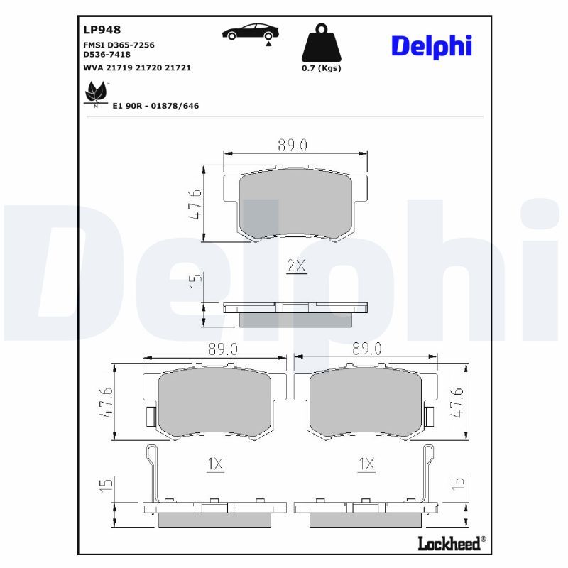 DELPHI LP948 | Fren Balata Arka Sedıcı (189_) 06-141.6 16V 1.6 16V4×4 2.0 D Multijet 2.0 D Multijet4×4 1.9 D Multijet4×4 1.6 16V4×4 1.9 D Multijet 1.6 16V / Accord IV (Cb) 90-932.0 16V (Cb3) 2.0 16V (Cb3) 2.0 İ 16V (Cb3) 2.2 İ 16V Automatik (Cb7) Accord I