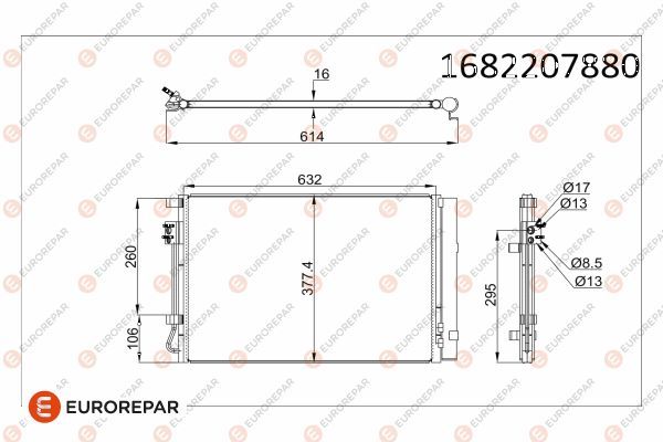 EUROREPAR 1682207880 | Psa / Erp Klima Radyatörü Accent Blue 1.4I Rio III 1.25 Cvvt 1.4 Cvvt 11 -