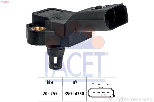 FACET 10.3188 | Turbo Basınç Sensörü A4 08 > 15 A5 08 > 11 1.8 TFSI 2.0 TDI Caha Cahb Cabd Cdhb