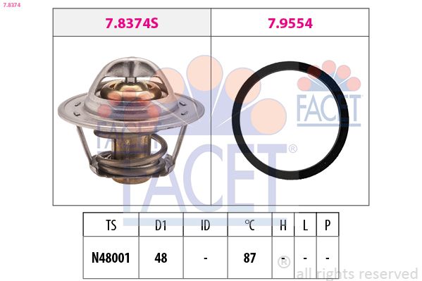 FACET 7.8374 | Termostat Chevrolet Aveo / Kalos 04-1.4 8V 87°C