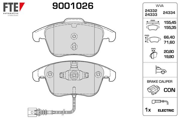 FTE 9001026 | Ön Fren Balatası Tiguan 07 > 18 Passat 13 > Alhambra 10 > Q3 11 > 18