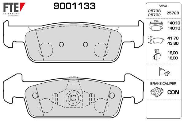 FTE 9001133 | Fren Balatası Ön (Tk) Symbol II 08-III 12-Logan II 12-Sandero II 12-K:17,8 mm G:140 mm
