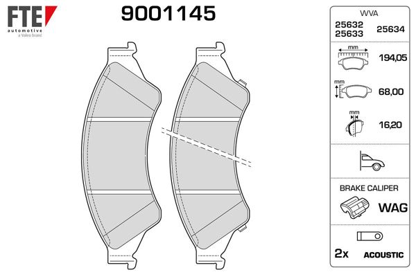 FTE 9001145 | Ön Fren Balatası Ranger Pick Up 2,2 TDCI / 3,2 TDCI 4X4 12 / -