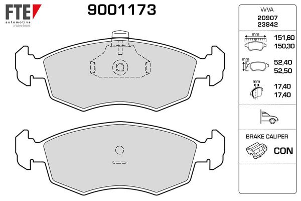 FTE 9001173 | Disk Fren Balatası (On) Fiat Doblo (00-09) , Palio Weekend (96 -) , Albea (01 -) | 1 Adet