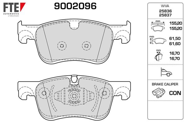 FTE 9002096 | Ön Fren Balatası Partner Prır 18-/ C4 Picasso 2013-Spacetourer 18-/ Combo E 18-(Kullanıldıgı Disk Çapı: 283, Kalınlık:26) | 1 Adet