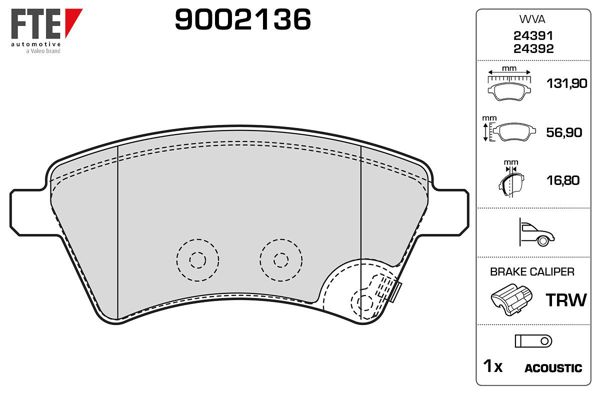 FTE 9002136 | Disk Fren Balatası (On) Fiat Sedıcı 1.6 / 1.9D / 2.0D 06 / 06-10 / 14 Suzuki Sx4 1.5 / 1.6 / 1.6D / 1.9D / 2.0D 06 / 06-12 / 15 Suzuki Sx4 Classic 1.6 / 2.0D 09 / 13-12 / 15 | 1 Adet