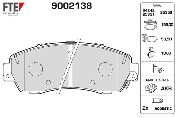 FTE 9002138 | Ön Fren Balatası Honda CRV 2,4 2012 > CRV 1.6 Dtec 2015 > CRV 2,2 Dtec 2012 >