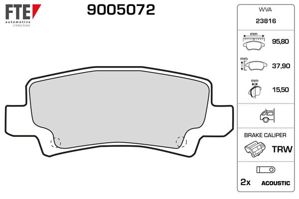 FTE 9005072 | Arka Fren Balatası Toyota Corolla 1.4 1.6 VVTI Benzinli 2003-2007