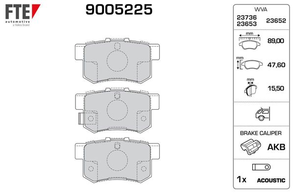 FTE 9005225 | Arka Fren Balatası Honda Civic 2001-> CRV 2001-2007 / Accord 1998-2008 / Frv 04->