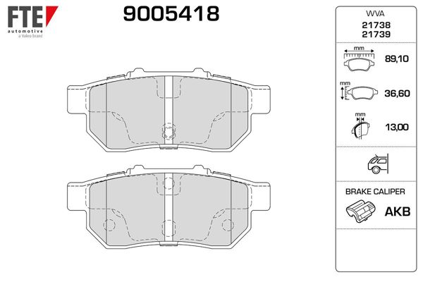 FTE 9005418 | Arka Fren Balatası Honda Civic 92-00 / Jazz / City 04-> / Crx / Integra 88-97 ABS Lı