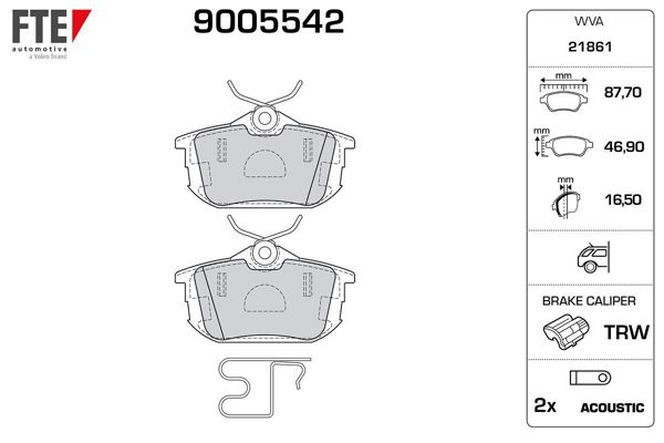 FTE 9005542 | Arka Fren Balatası Mitsubishi Carisma 96-06 Colt 04-10 Spacestar 98-04 Persona Wıra 00-02 Volvo S40 V40 96-