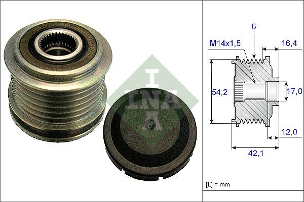 INA 535018110 | Alternatör Kasnağı (54,2 mm-42,10 mm-17 mm) 30667068 / 95511969 / 8666579 / 68045506Aa / 5200362