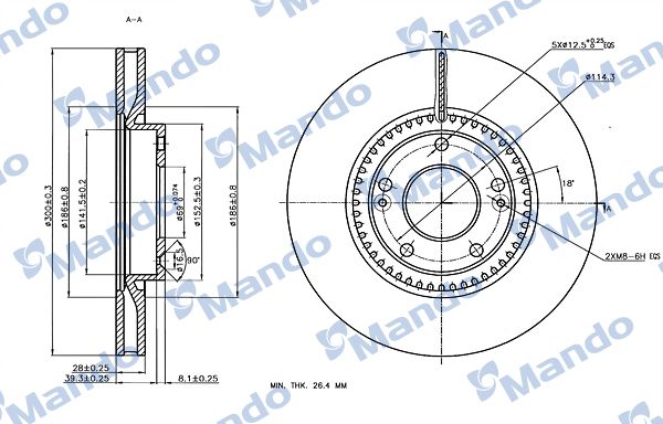 MANDO MBC030190 | Kia Sportage Sl 09-Sportage 11-İx35 11-Ceed i30 12-Tuscon 07-Santafe 06-Sonata 06-Havalı Ön Fren Diski 300-5