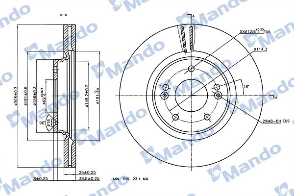 MANDO MBC030273 | Hyundai Tucson 15 > i30 16 > Kona 16 > Kia Ceed 18 > Sportage 16 > Ön Fren Diski Havalı 305-5