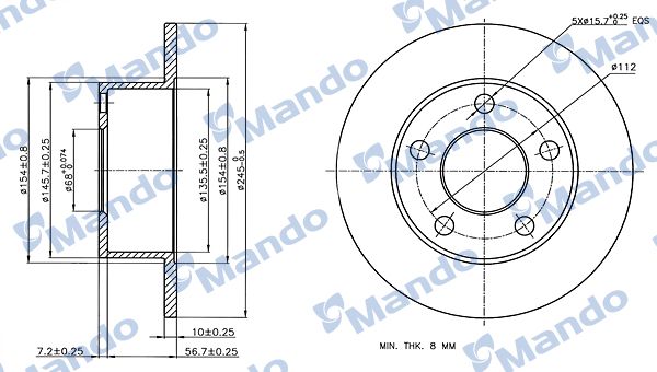 MANDO MBC035324 | Disk Arka (Ad) 98-06 Passat Tum | 2 Adet