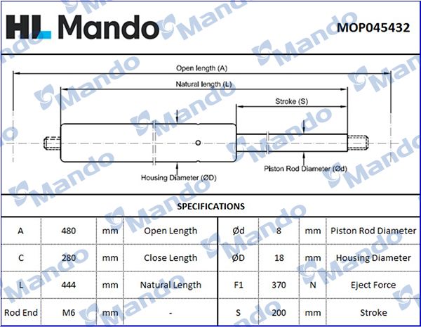 MANDO MOP045432 | Hyundai Getz 02-Bagaj Amortisörü
