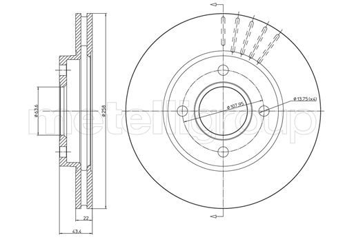 METELLİ 23-0476C | / Fren Diski Ön (258mm) (Ford Focus 98-02-Fiesta 02 -) (Mazda 2 03 -)
