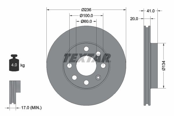 TEXTAR 92029603 | Fren Diski Opel Astra F / Vectra A / Corsa B / Combo B 1.4-1.6 Ön | 2 Adet