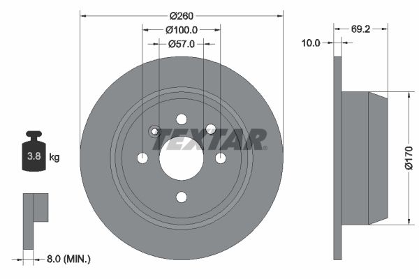 TEXTAR 92057000 | Fren Diski Opel Astra F / Vectra A 260mm Arka | 2 Adet
