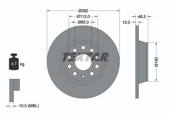 TEXTAR 92140803 | Fren Diski VW Passat,Golf V 2.0 TDI Arka 286X12 | 2 Adet