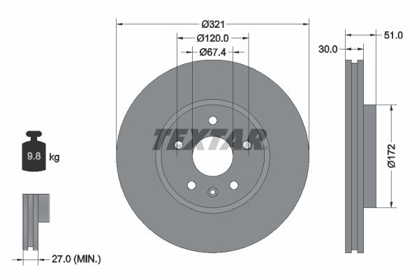 TEXTAR 92187005 | Fren Diski Opel Insignia A 17 Jant 321 mm Ön | 2 Adet