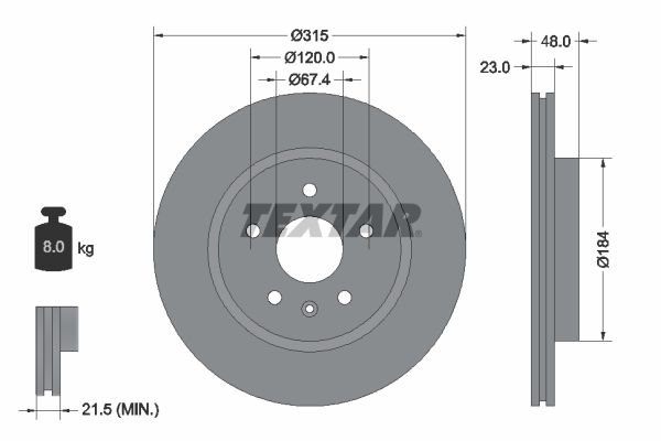 TEXTAR 92187303 | Fren Diski Opel Insignia A 17 / 18 J. 315mm Arka | 2 Adet
