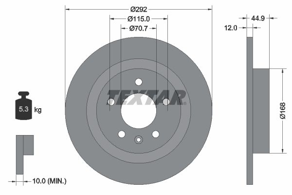 TEXTAR 92205703 | Fren Diski Opel Astra J / Cruze 1.6 / 2.0D 292mm Arka | 2 Adet