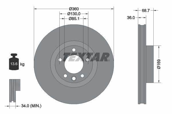 TEXTAR 92262605 | Fren Diski VW Touareg / Q7 Ön Sol 360X36 | 2 Adet