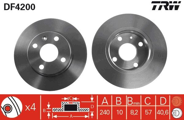 TRW DF4200 | Fren Diski Arka Corsa C-03 Combo 00-Tigra B 04-Düz 240mm