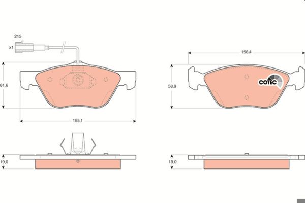 TRW GDB1445 | Fren Balatası Ön Punto II 03-1.8 1.9 JTD Marea 2.0 Bravo 98-02 Weekend Coupe 96-98 2.0I Alfa 145 146 147 155 156 1.6 1.9 JTD (Fişli)