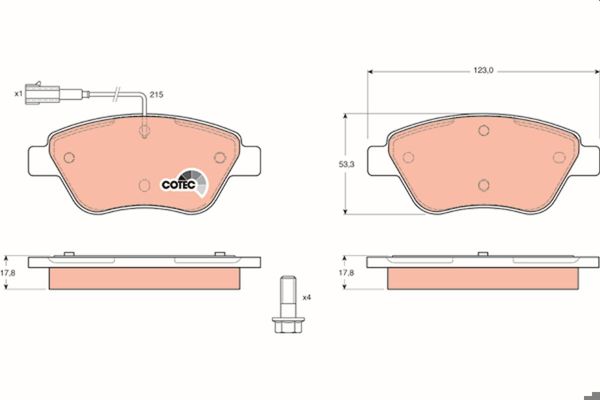 TRW GDB1482 | Ön Fren Balatası Linea 1,3 Stilo Bravo Siena Palio Albea 1.2 / 1.4 / 1.6 / 1,9D Multijet 10 / 01-Do