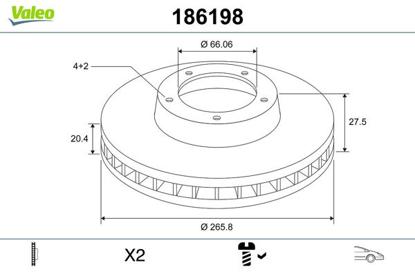 VALEO 186198 | Disk On <02 Prtnr-206-306 1.9-2.0 | 1 Adet