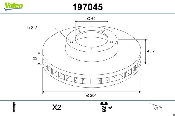 VALEO 197045 | Disk On 06-G.Punto-Corsa.D 1.3Mj 90Hp-1.4T-Jet | 1 Adet