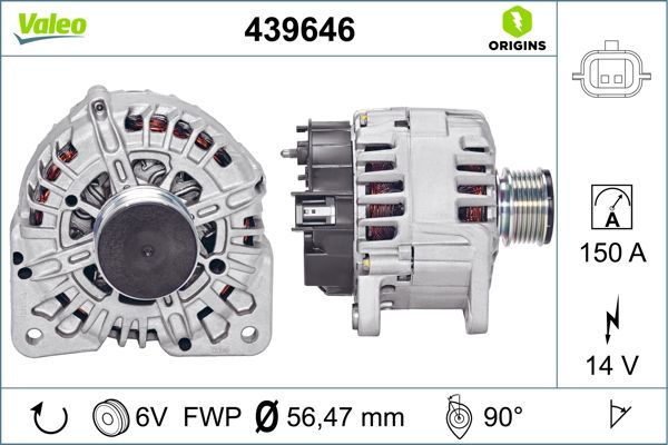 VALEO 439646 | Alternatör 12 V 150A Renault Clio 05-, Kangoo 08-, Megane 03-09 1,5 DCI