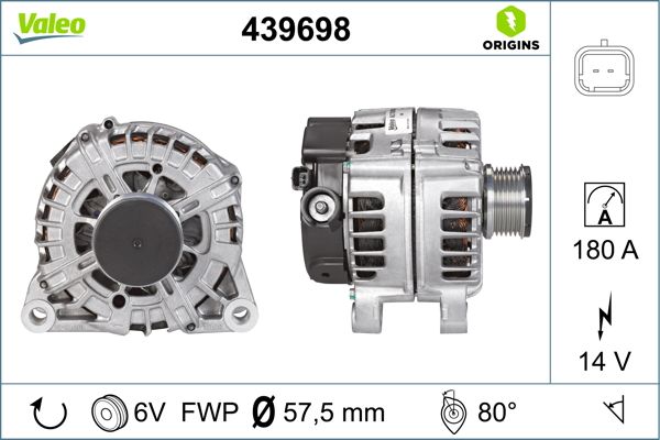 VALEO 439698 | Alternatör 12 V 180A Peugeot Partner 1.6 HDI 05-10 / 308 1.6 HDI Citroen Berlingo 1.6 HDI 05-10