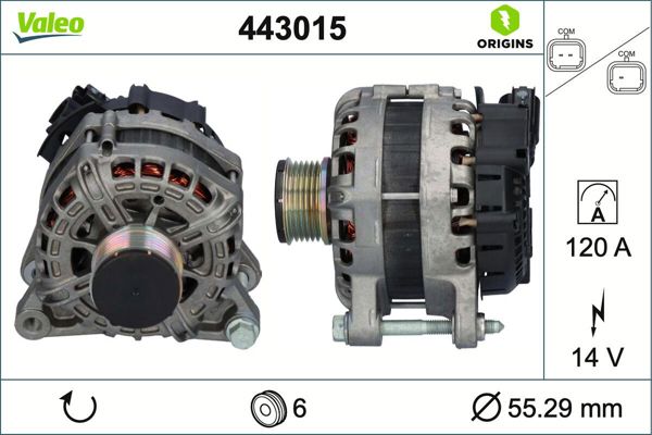 VALEO 443015 | Alternatör 18-Pt.208-308-5008-Prt-Brl-C3-Elysee-Expert 120Ah