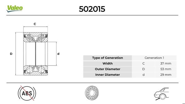 VALEO 502015 | Teker Rulmanı Arka 98-02 Focus 02 > Fiesta-Fusion-ABS