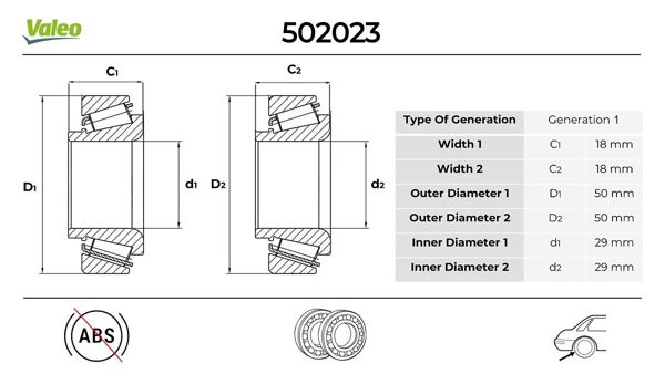 VALEO 502023 | Teker Rulmanı Arka <99 Fiesta-Escort-Ka-ABS