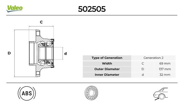 VALEO 502505 | Arka Teker Poryası Rulmanlı Eos Golf V VI VII Beetle Passat Jetta Scirocco A3 Q3 Tt Alhambra Alteon
