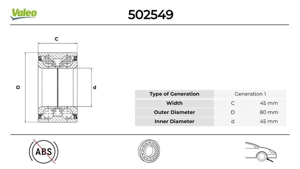 VALEO 502549 | Teker Rulmanı Ön-Arka T.Porter T4-ABS