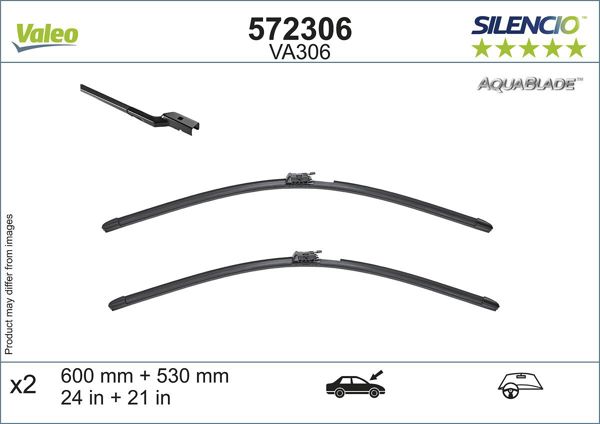 VALEO 572306 | Silencio Aquablade Flat Blade Va306 (X2) (600 + 530 mm) Mercedes E-Class Coupe C238 (02.2017 /) E