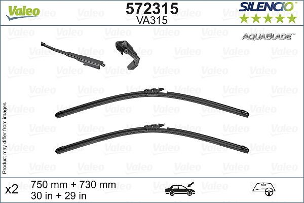 VALEO 572315 | Silencio Aquablade Flat Blade Va315 (X2) (750 + 750 mm) Ford Galaxy S-Max (07.2018 /)