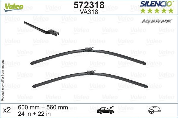 VALEO 572318 | Silencio Aquablade Flat Blade Va318 (X2) (600 + 560 mm) Mercedes Benz S-Class Coupe / Cabriolet (I