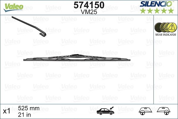 VALEO 574150 | Silencio Vm25 (X1) (525 mm) Primera Saab900 S70 (Yt)