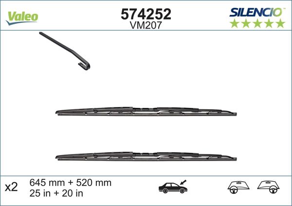 VALEO 574252 | Silecek 650 520mm (X2) (Peugeot 607)