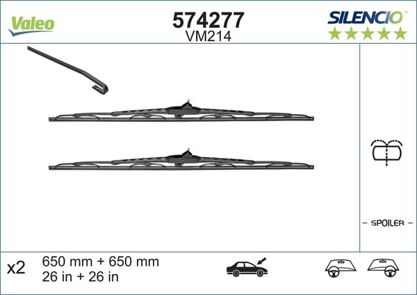 VALEO 574277 | Silecek Sılencıo (X2) Vm214 650 + 650mm (Citroen C8)