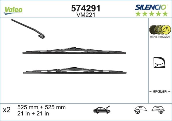 VALEO 574291 | Silecek Sılencıo (X2) Vm221 525 525mm (Audi A4 95-99)