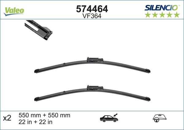 VALEO 574464 | Silencio X-Trm Flat Blade Vm364 (X2) (550 + 550 mm) Audi A6 (04-11)